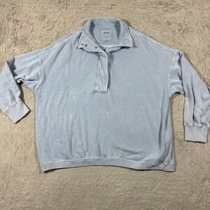 Aerie Quarter Oh Snap Pullover Sweatshirt Size L Blue Cloud Oversized Lounge